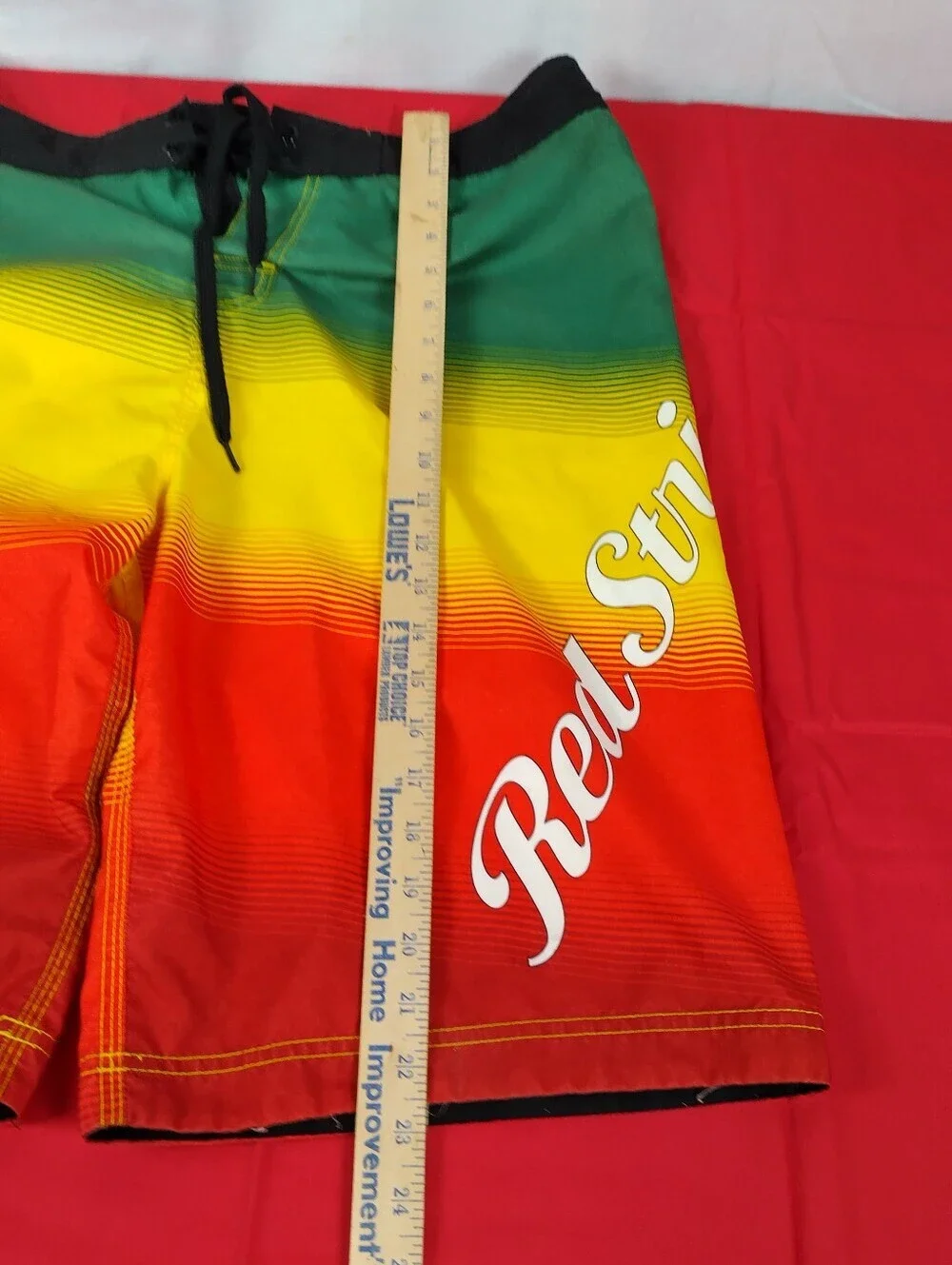 RED STRIPE Men'sJamaican Lager Beer Swim Trunks Shorts Sz36 Rasta Reggae Colors